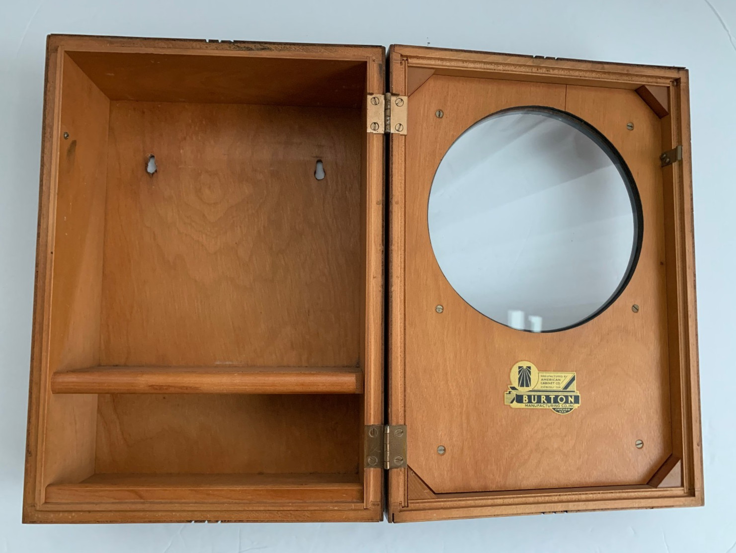 1930s Art Deco Barber Shop Cabinet Circle Glass Birdseye Maple Burton Chicago