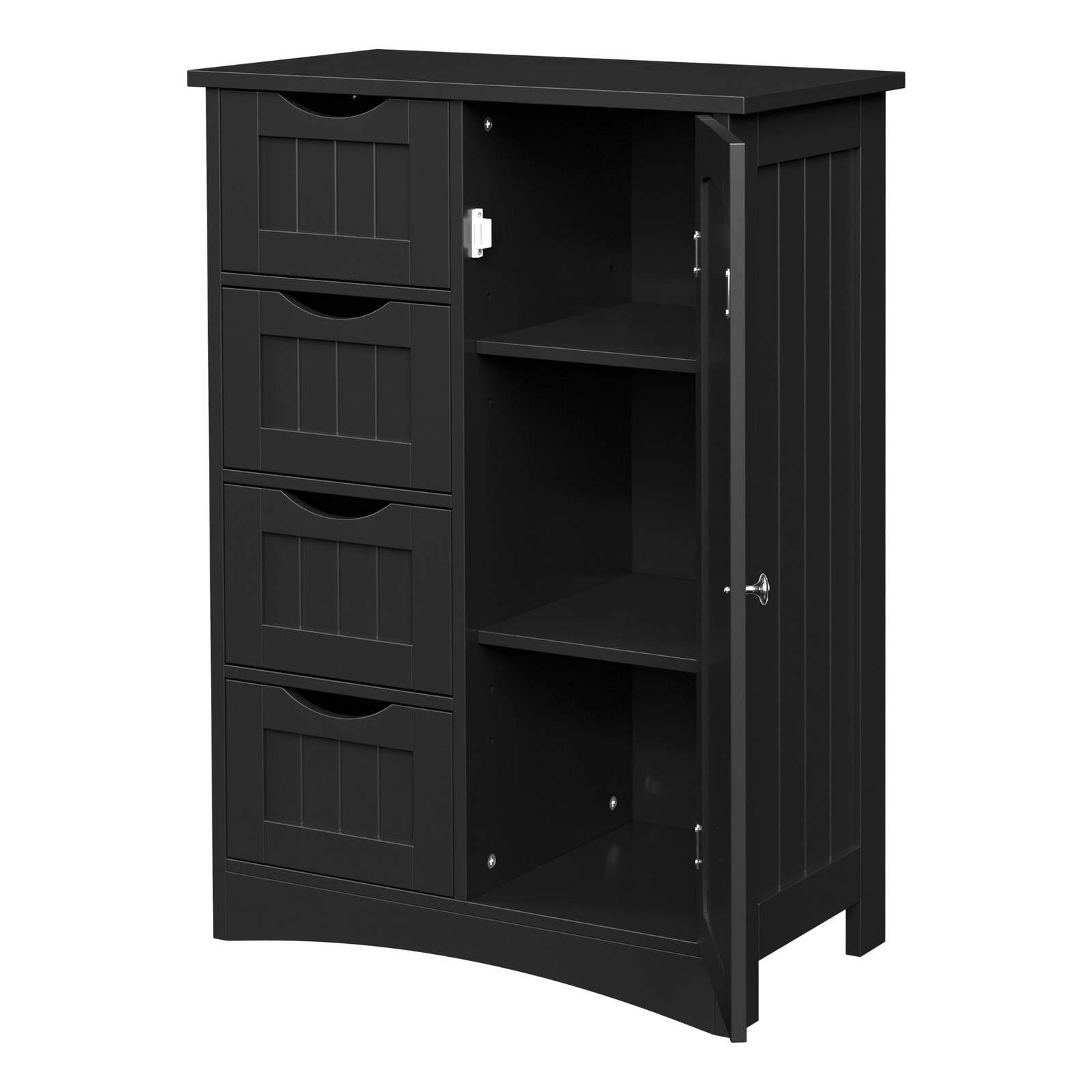 Bathroom Floor Storage Cabinet w/4 Drawers Adjustable Shelves Freestanding Black