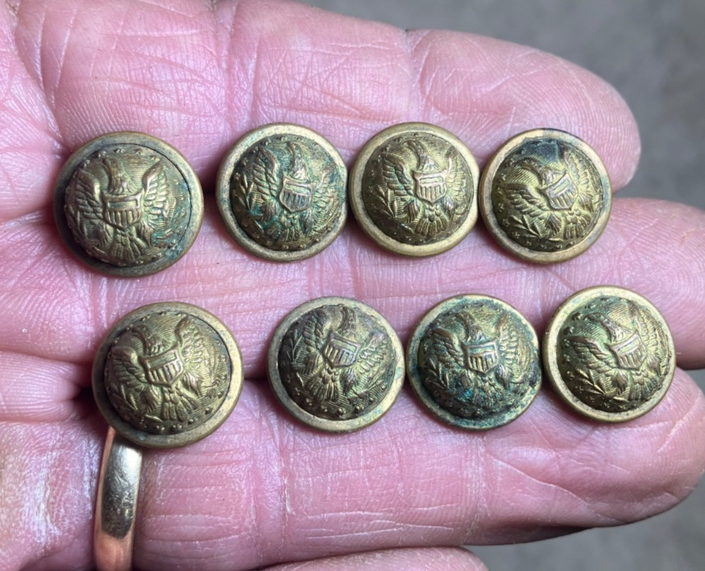 Set of 8 original non-dug Staff uniform buttons-Waterbury Button Co.