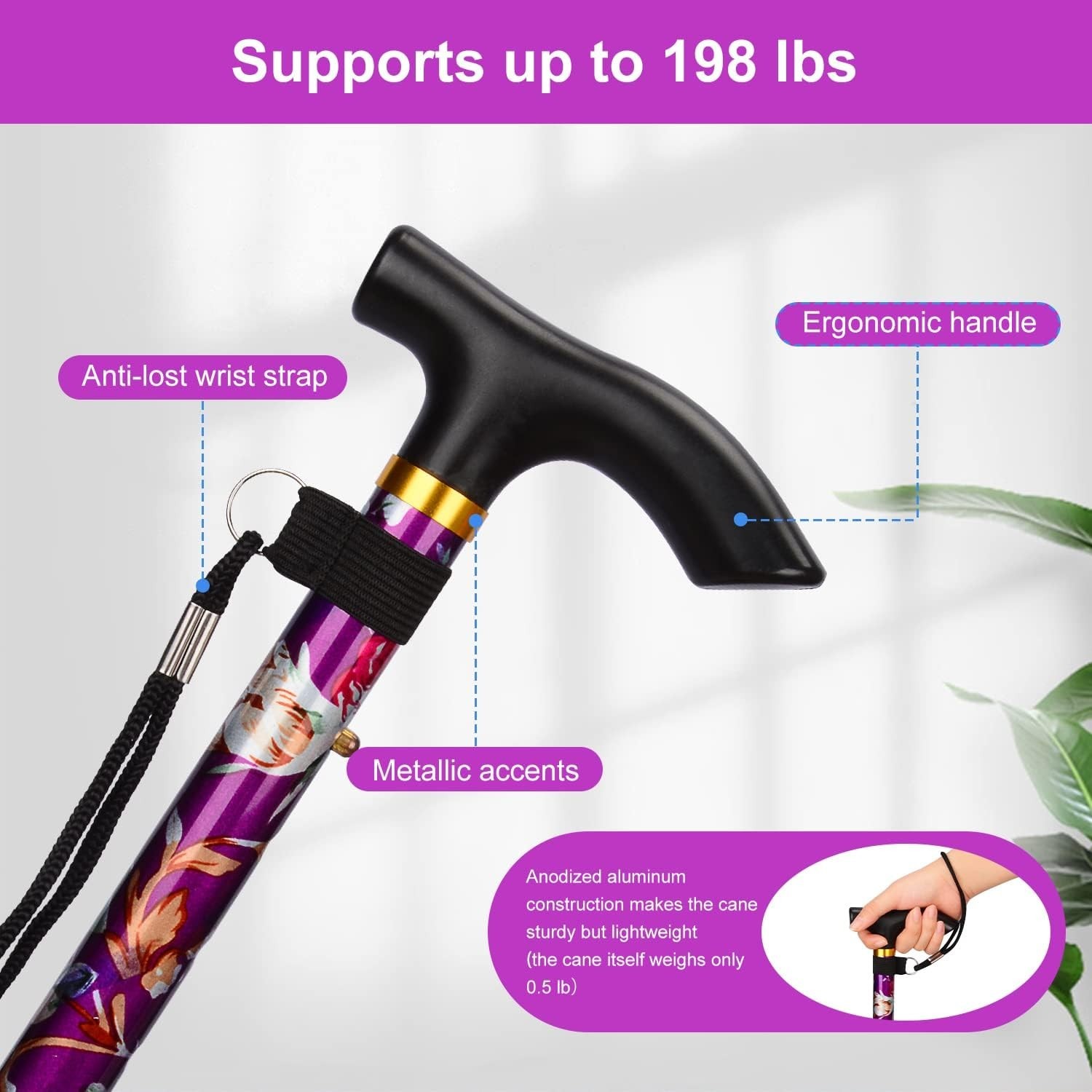 Walking Cane-Folding CaneAdjustable Colorful Walking Stick for Men & Women Black