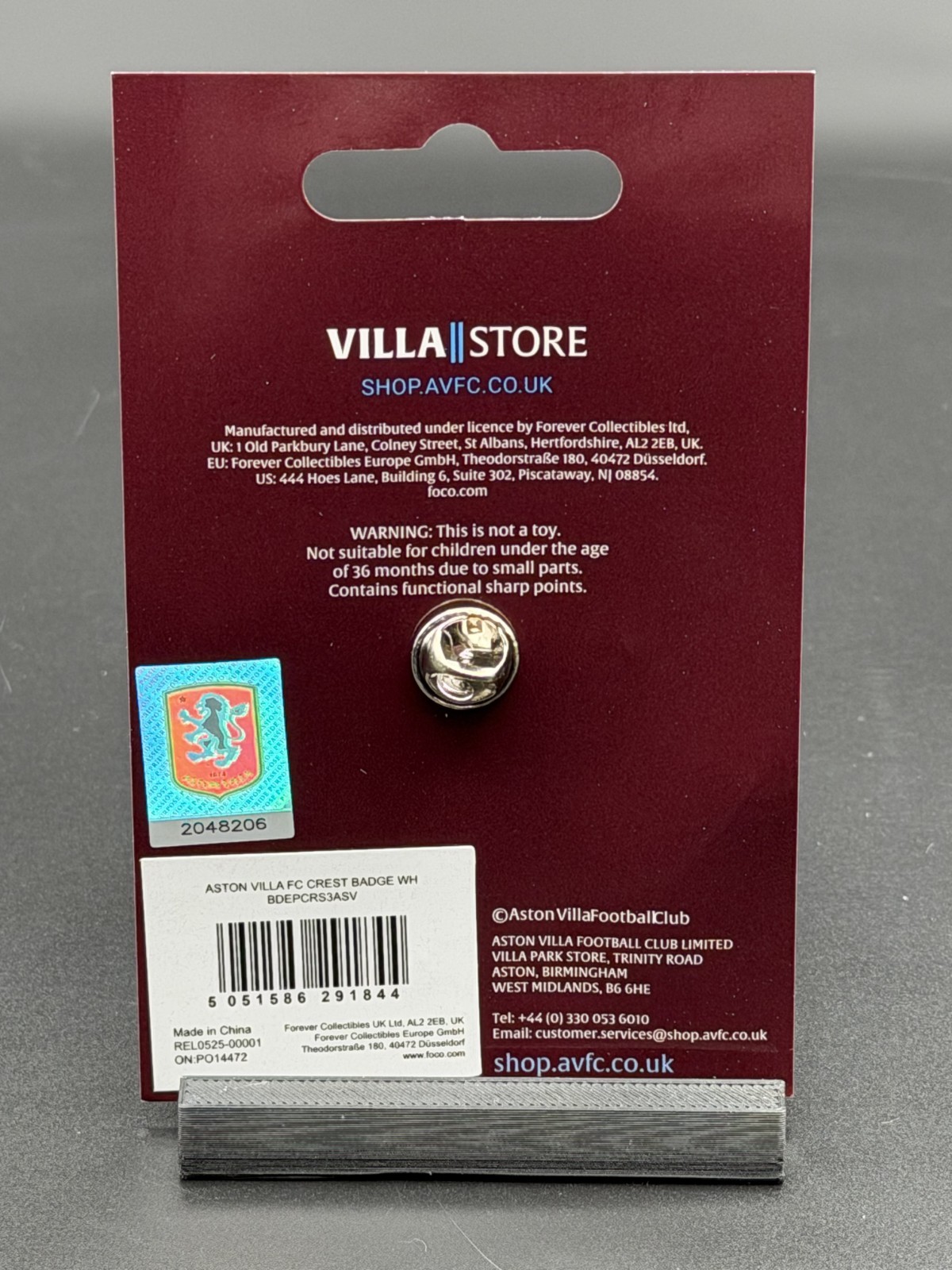 Aston Villa FC - Enamel Pin Brooch Pin Lapel Pin - Officially Licensed