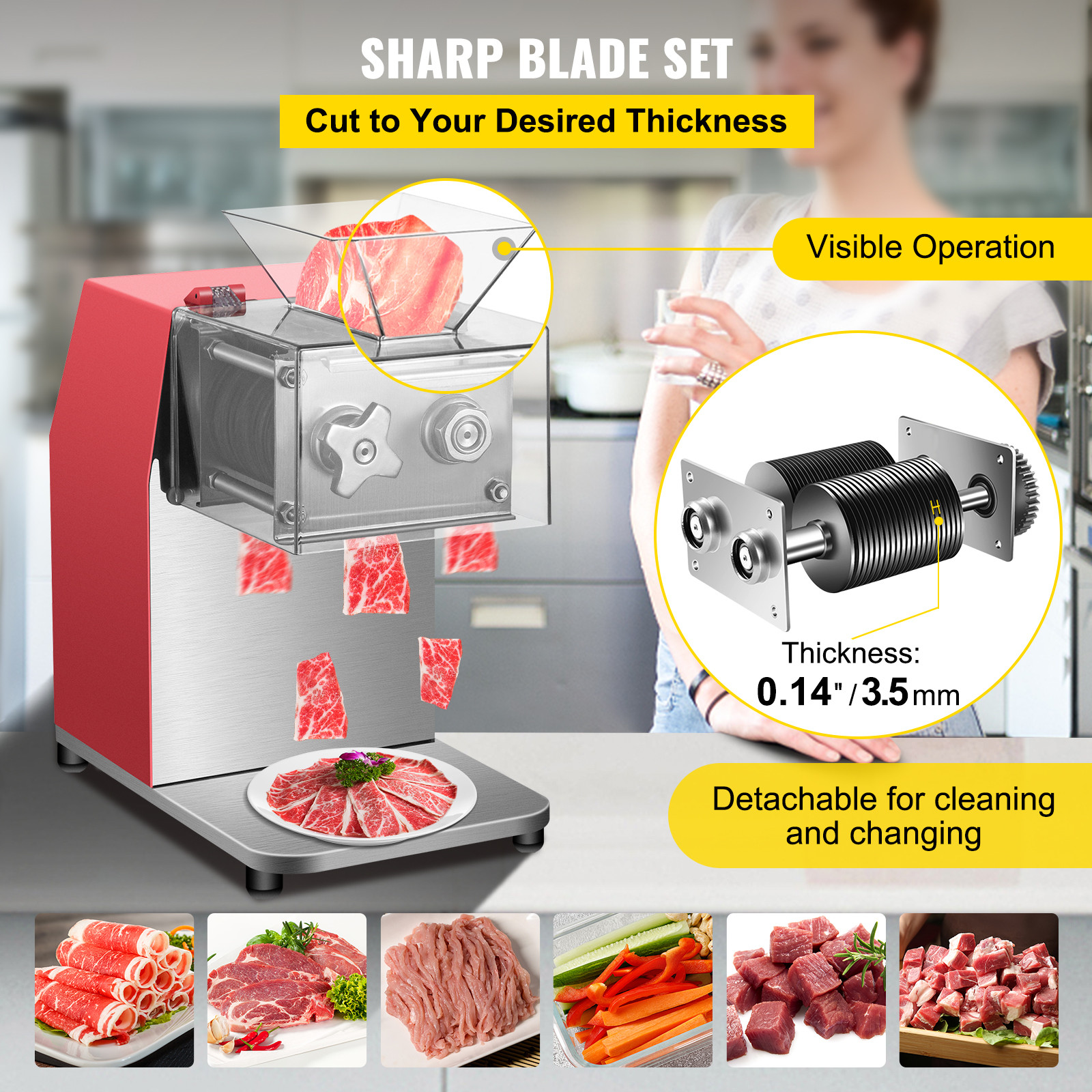VEVOR Commercial Meat Cutter Slicer Meat Shredding Machine 551 Lbs/H 850W 3.5mm
