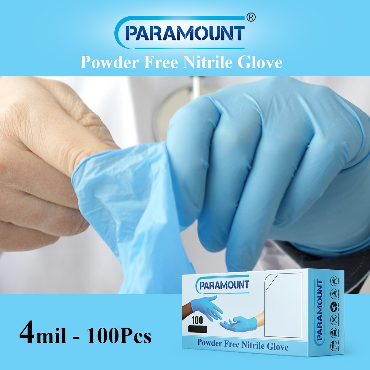 1000 PCS Blue Nitrile Disposable Exam/Medical Gloves 4 Mil, Latex & Powder Free