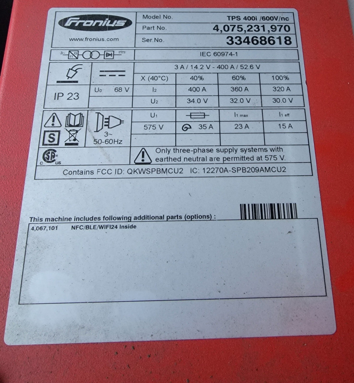 FRONIUS iWave TPS 400i Welder With Water Cooler and CMT