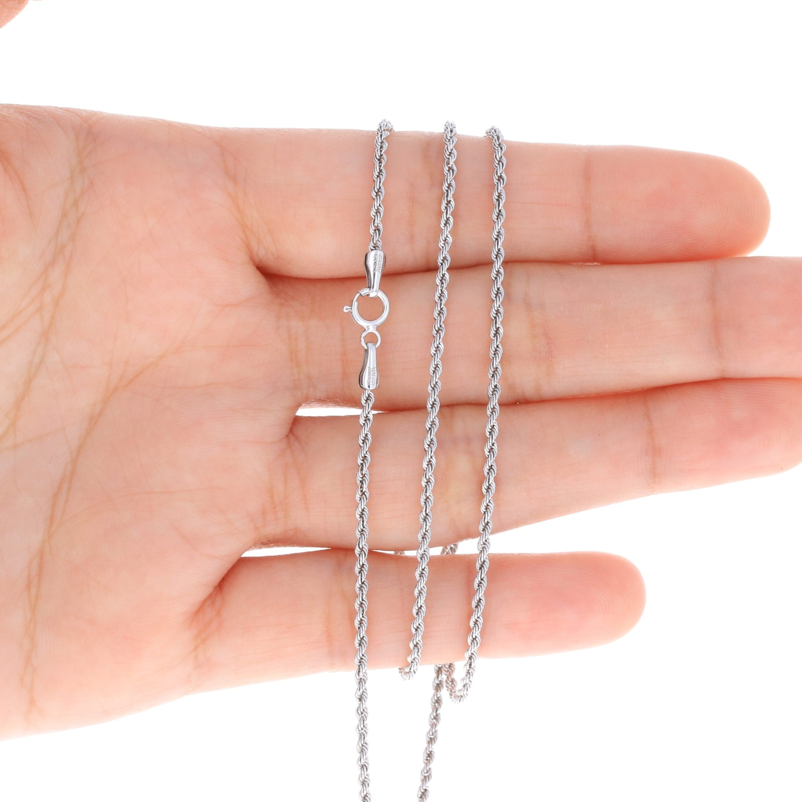 10K White Gold 1.5mm-7mm Diamond Cut Rope Chain Necklace Mens Womens 16"-30"