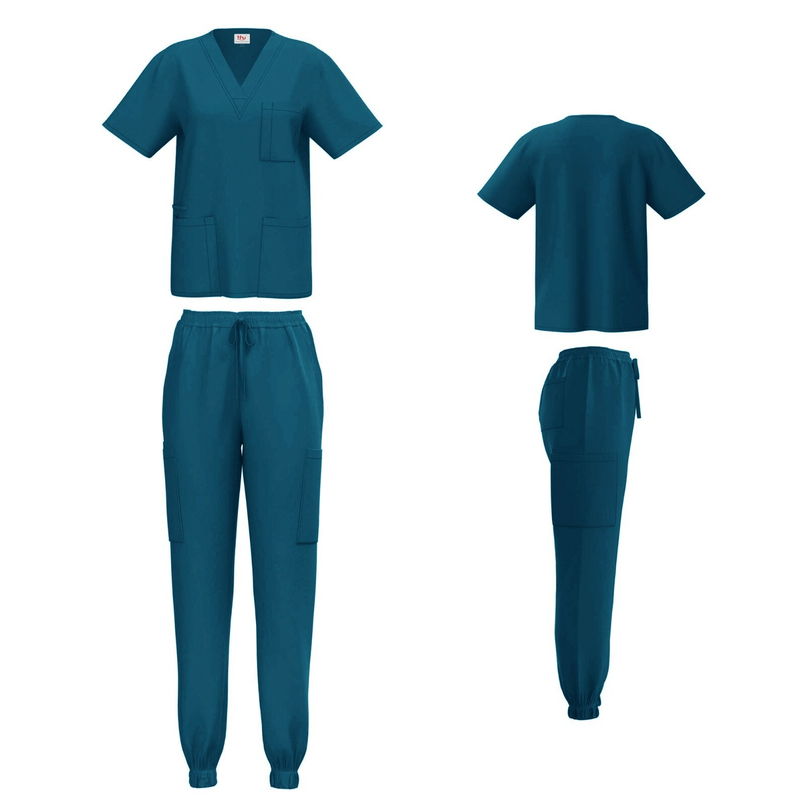 Unisex STRETCH Jogger Scrub Set Solid V-Neck Top Men Women Medical Nurse Uniform