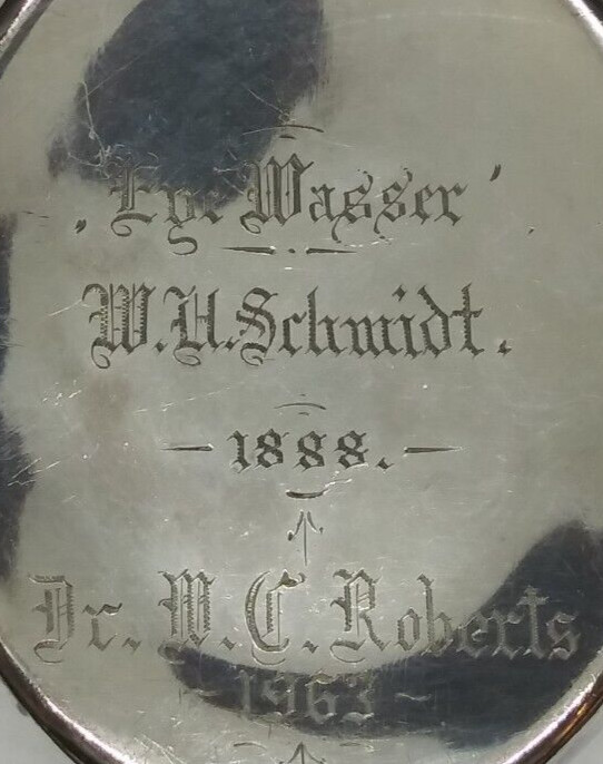 1888 Antique Silverplate Flask & Collapsible Cup/Lid w/ Monogram 5 1/2 x 4''