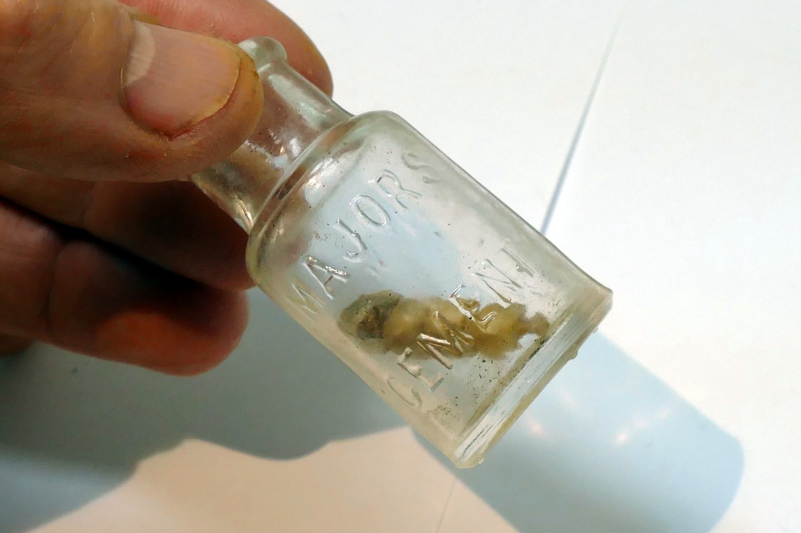 Sample Size Embossed Majors Cement Bottle New York rattlesnake oil 1890's