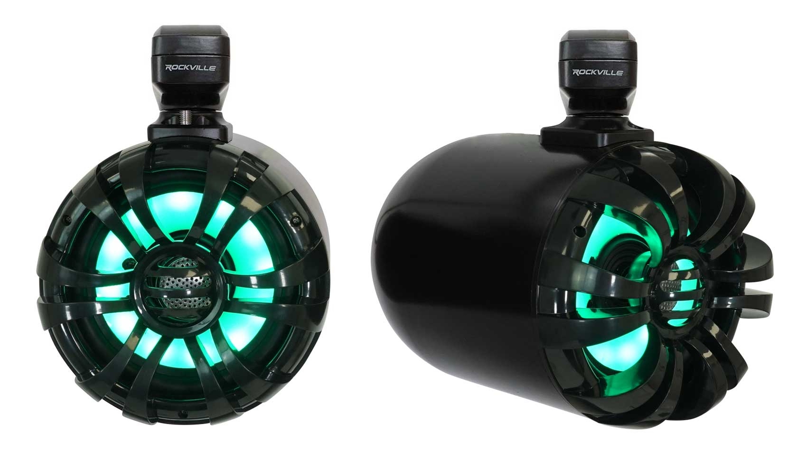 2) Rockville WB65KLED 6.5" 600w Black Marine Wakeboard LED Tower Speakers+Remote