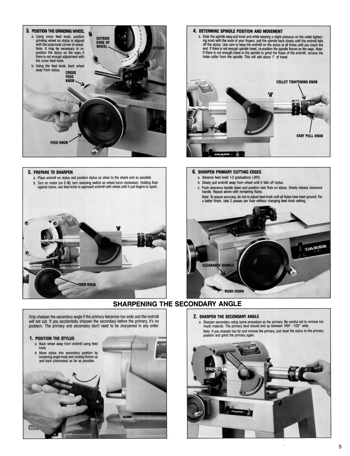 Darex E80, E85, & E90 Endmill Sharpener Operating Instruction Manual #1481