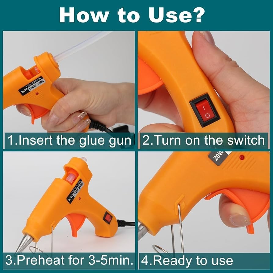 Mini Hot Glue Gun with 4 Glue Sticks for Crafts School DIY Arts Orange
