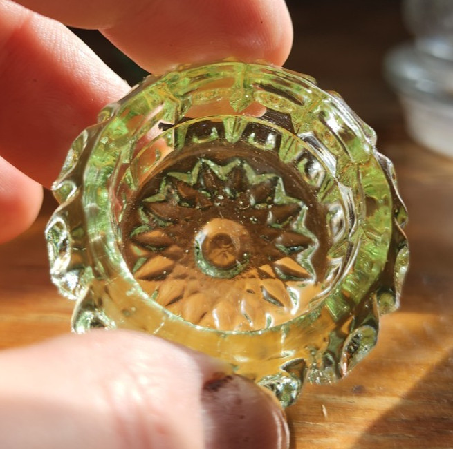 Key Lime Salt Dip 1 1/2" UV Shine Piink Westmoreland Mould Wilkerson Glass