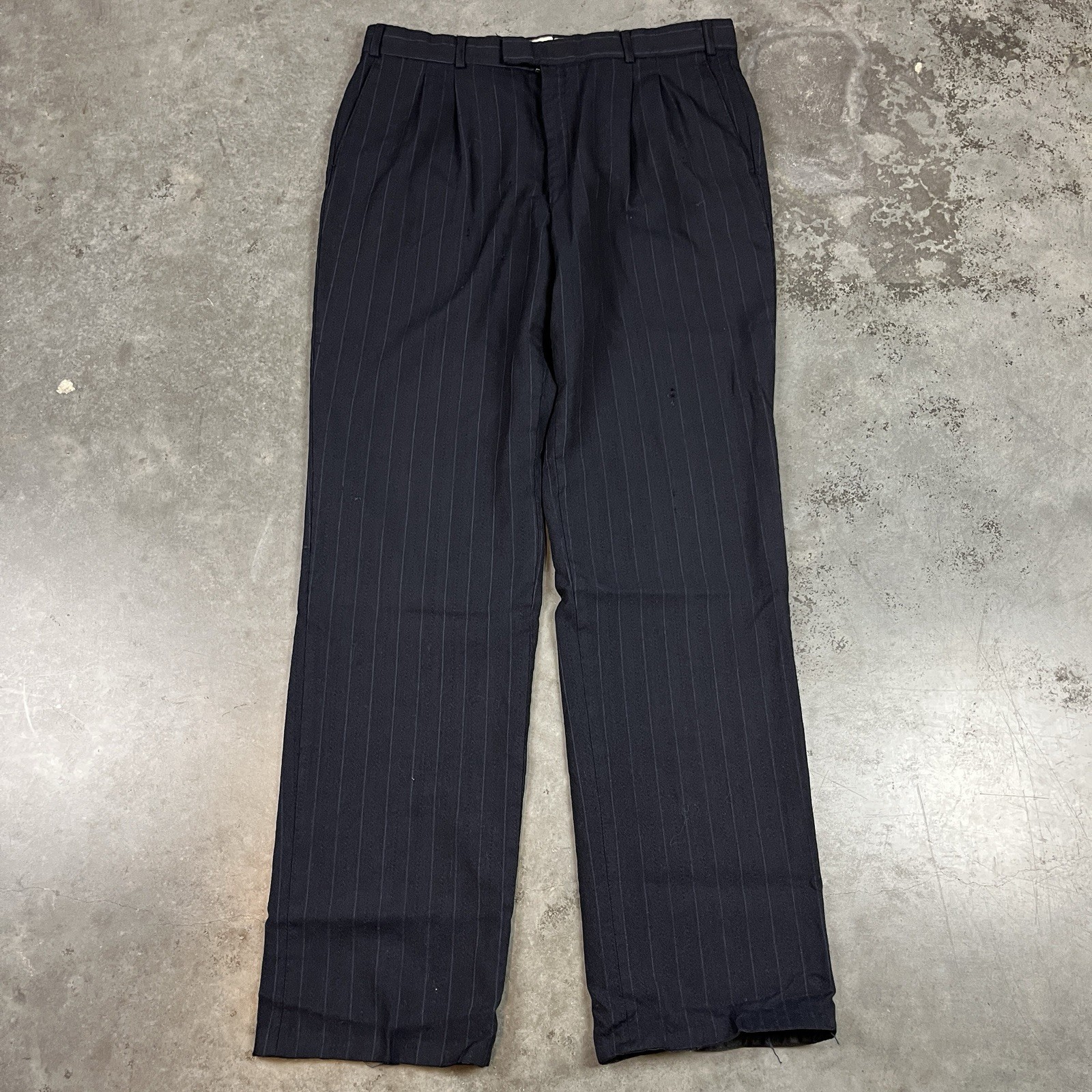 Vintage Wool Blend Pants Mens 32x32 Blue Flaws Distressed Preppy Stripes Preowne