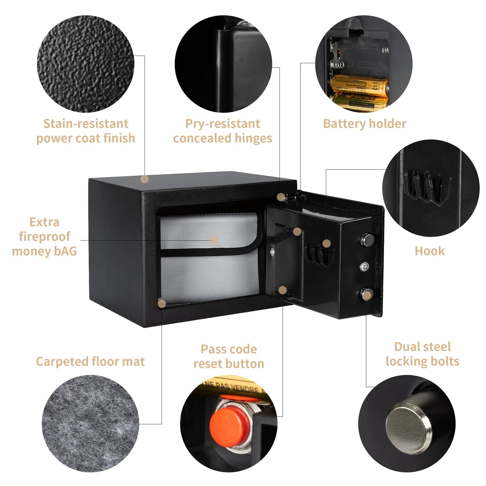 Steelite 0.25 Cu FT Electronic Digital Steel Safe Box with Fireproof Money Bag