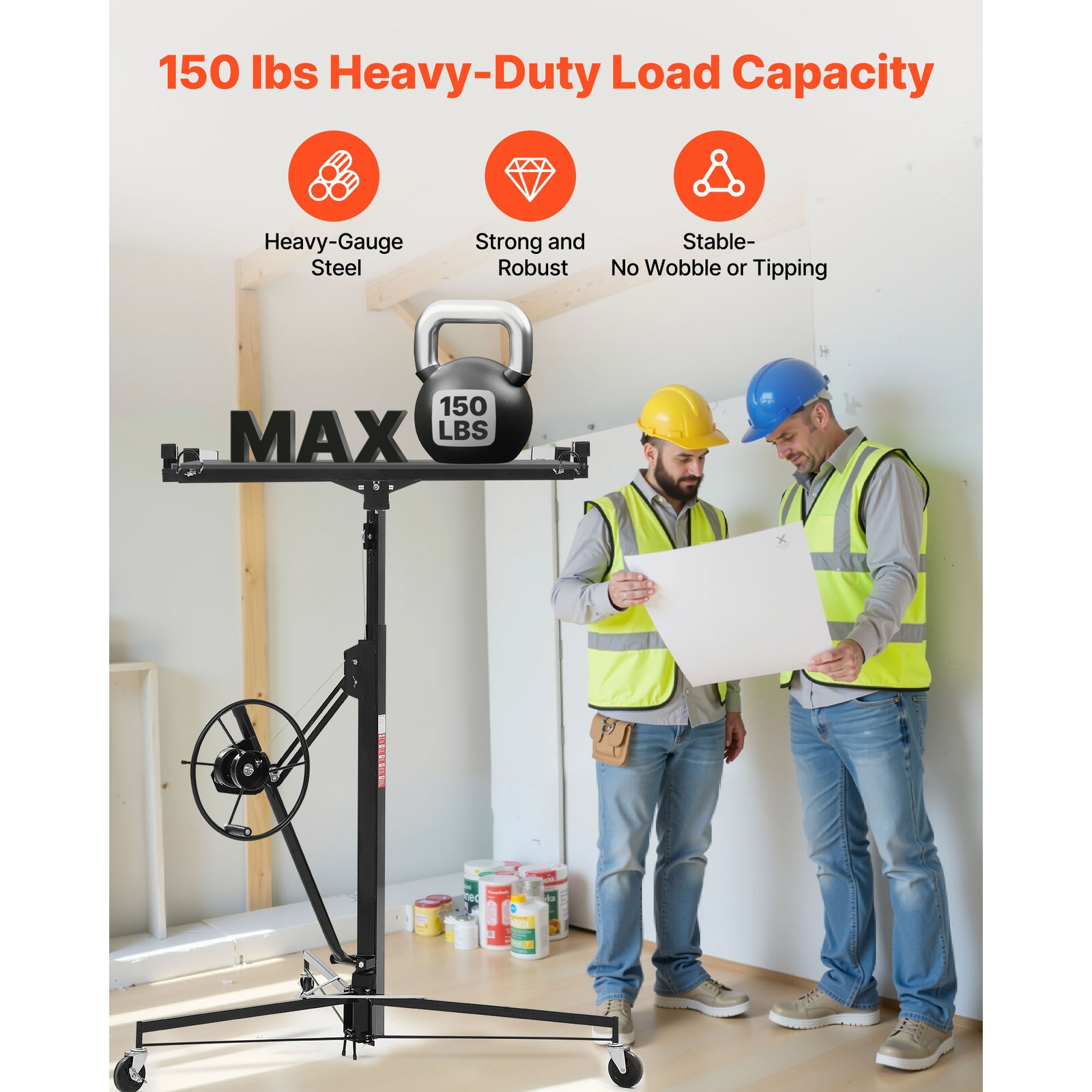 Uimoso 16Ft Drywall Lifter Sheetrock Hoist Lift Adjustable arm & Lockable Wheels