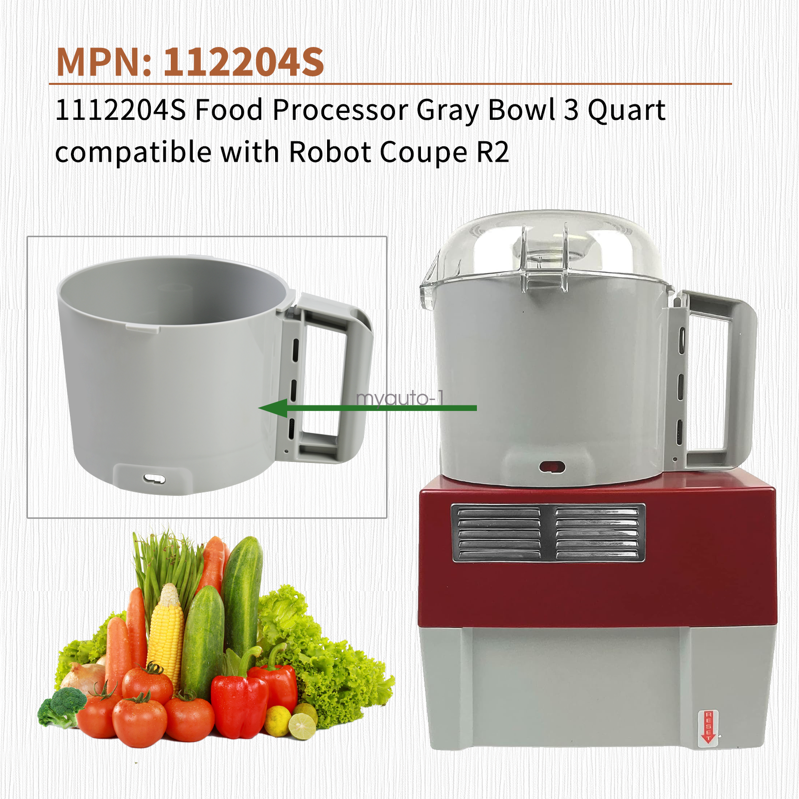 112204S Food Processor Gray Bowl 3 Quart compatible with Robot Coupe R2 3L Gb