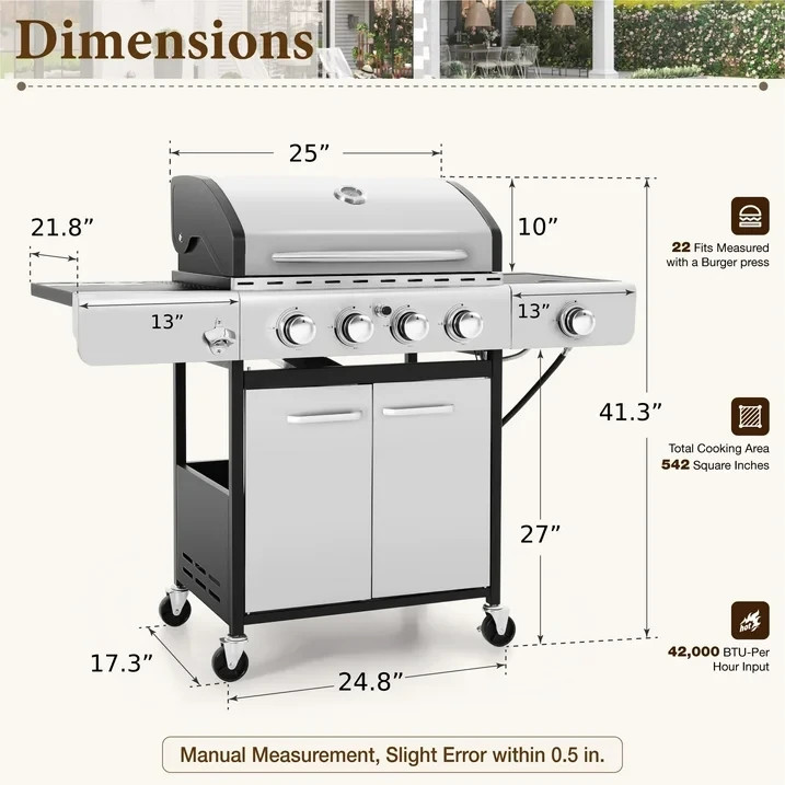 MF Studio 4 Burner Propane Gas Outdoor Grill with Side Burner Stainless Steel BB