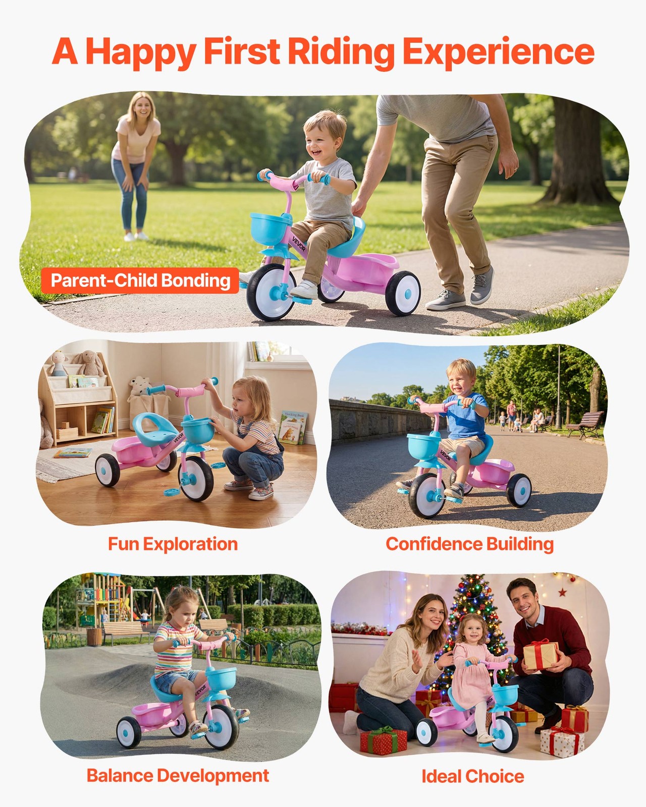 VEVOR Toddler Tricycle Kids Trike for 2-5 Year Old Girls/Boys Adjustable Seat