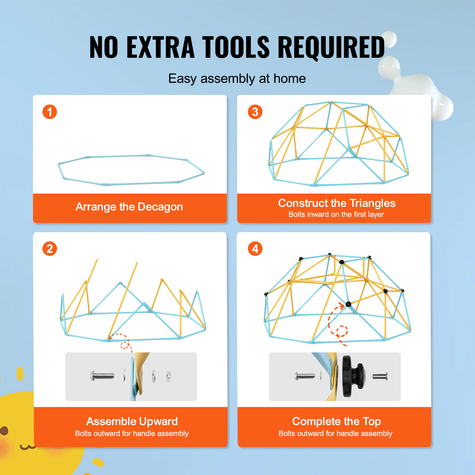 VEVOR Climbing Dome 8FT Geometric Dome Climber with Slide Jungle Gym 3-9 Years