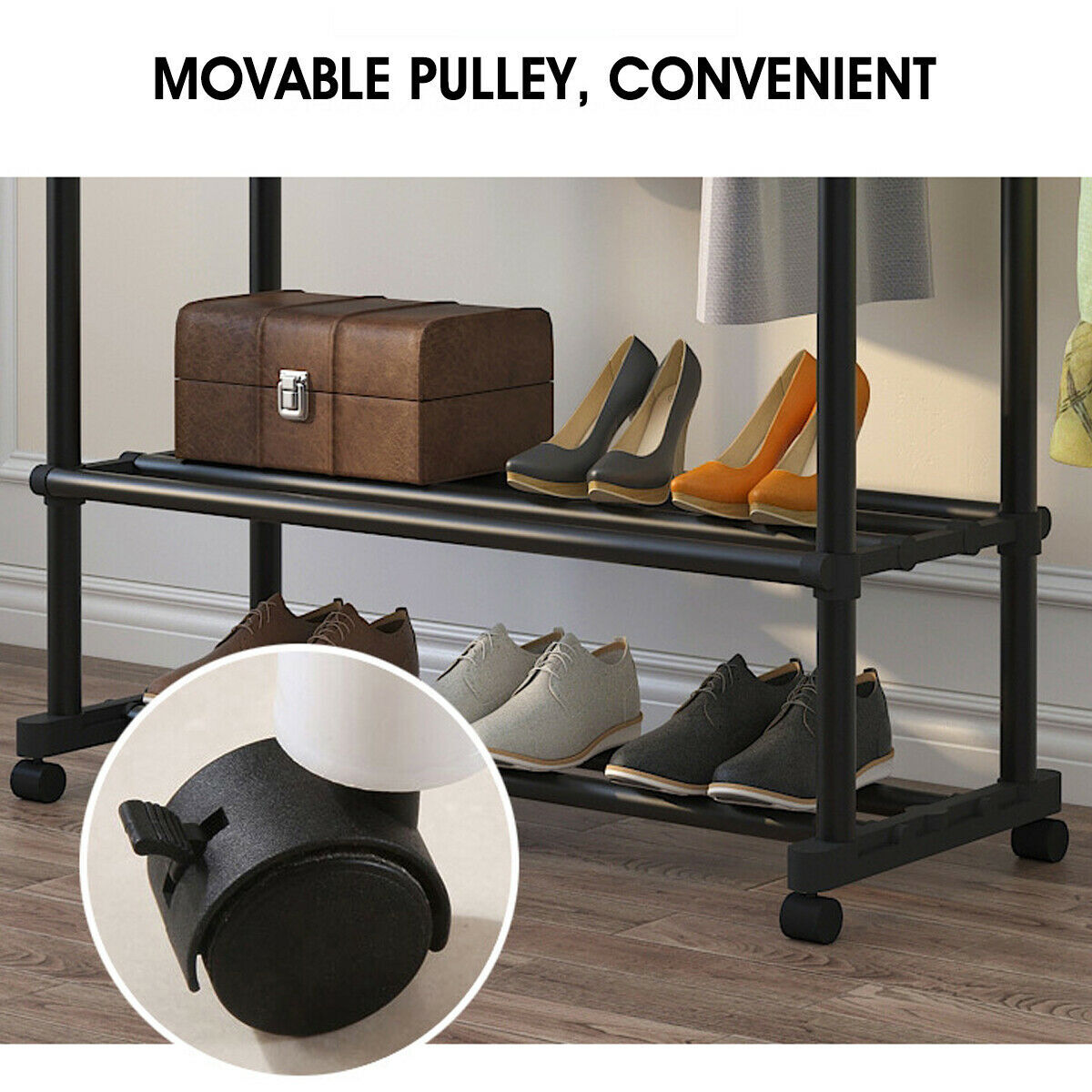 Heavy Duty Clothing Garment Rack Rolling Clothes Organizer Double Rails Hanging