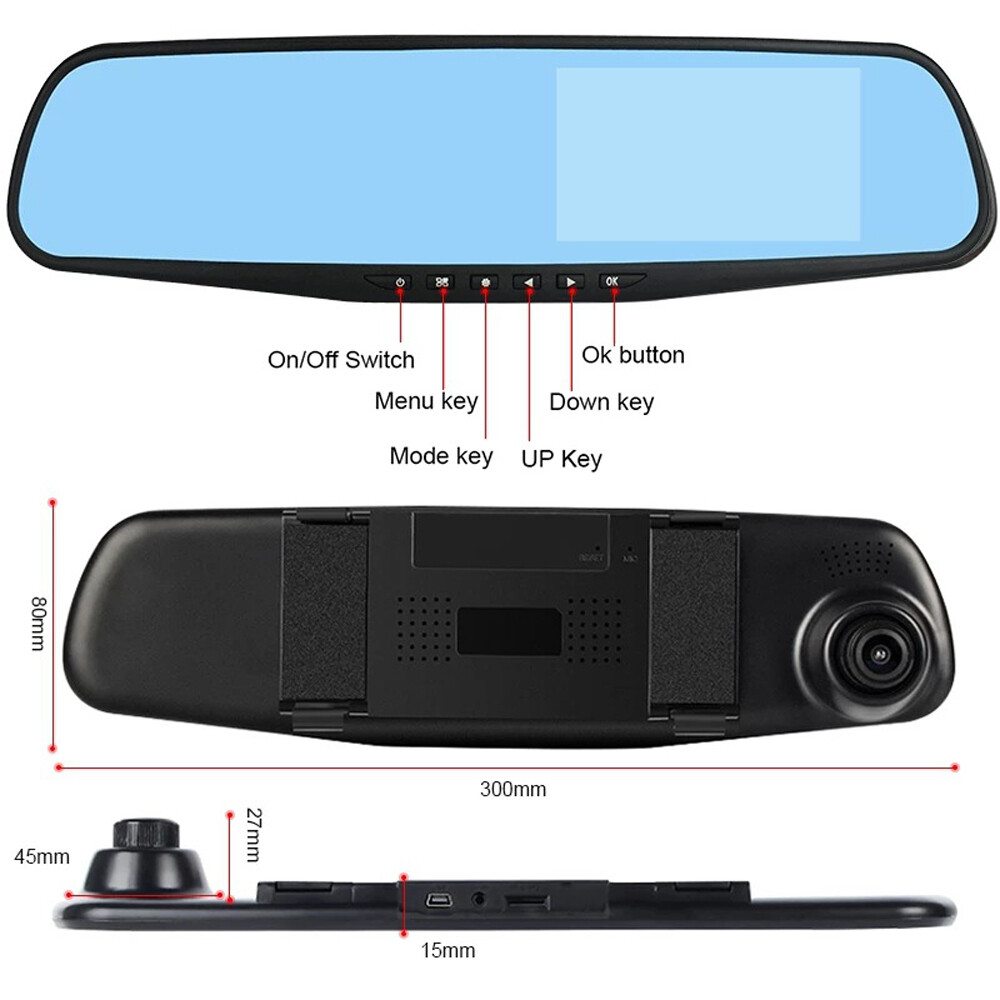 4.5" Car Backup Camera Mirror Dash Cam Recorder Rear View Reverse Parking System