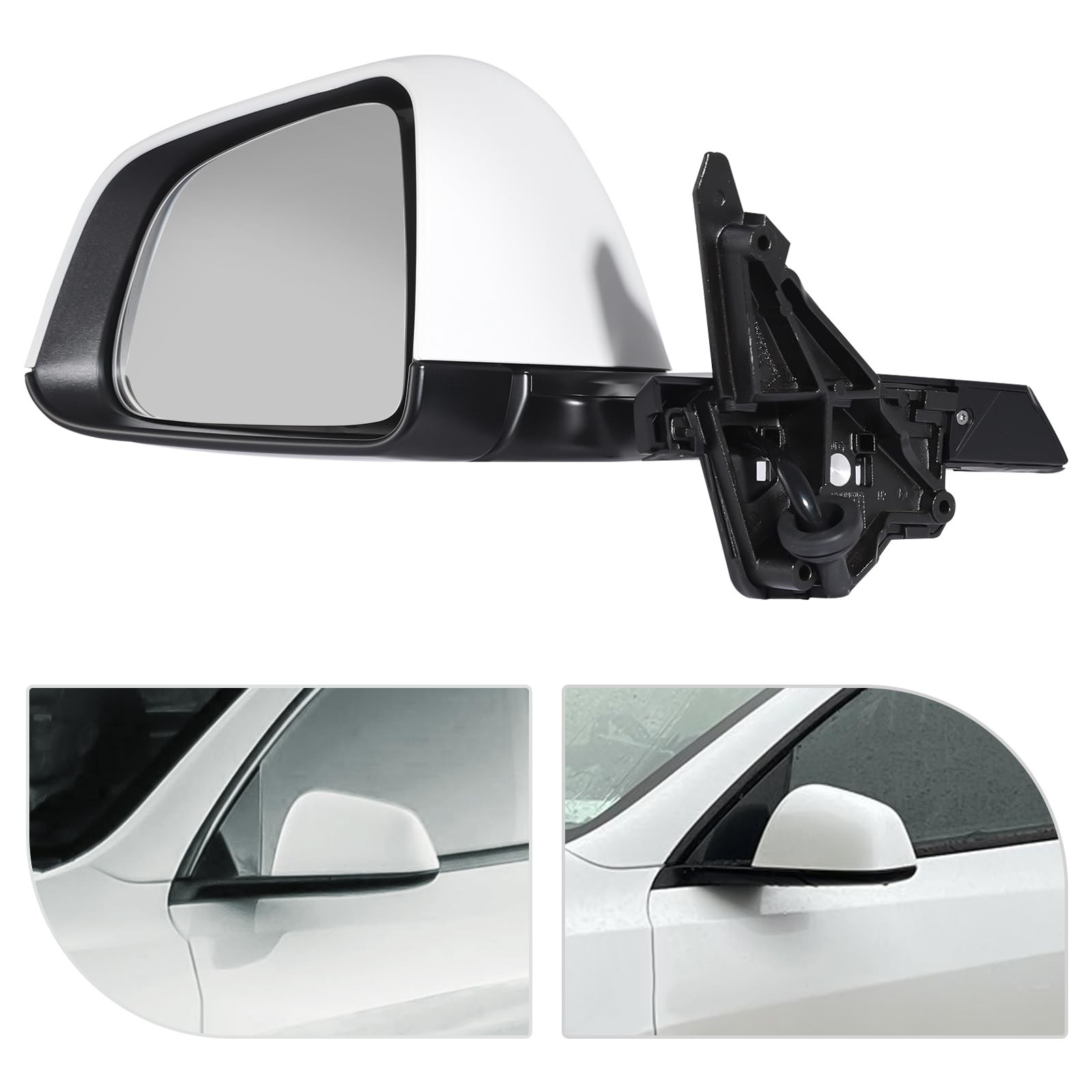 Left Side Rearview Mirror for Tesla Model White Power Folding Heated Driver Side