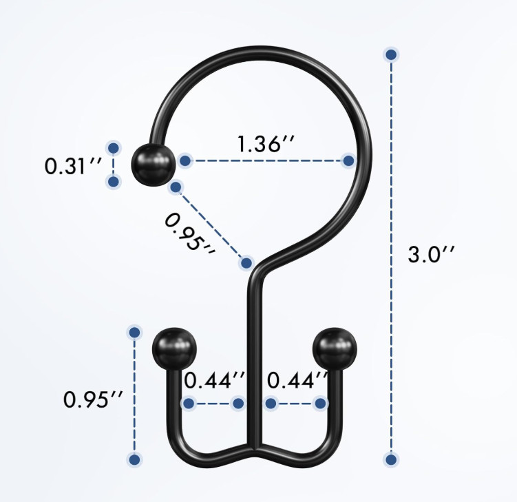 12 Ganchos Doble para Cortina Ducha Negro Mate Antióxido Metal, Nuevo