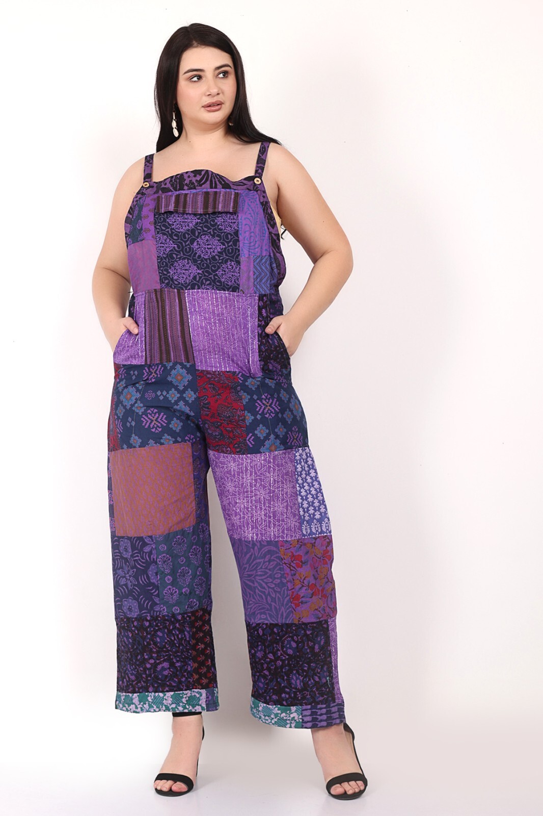 Women's Casual Patchwork Pocket Wide Leg Floral Print Rompers Jumpsuit Dress