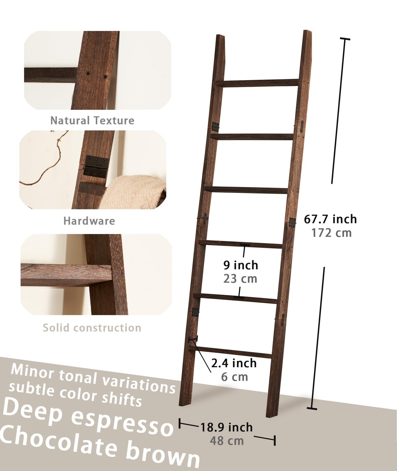 Blanket Ladder for the Living Room 6-Tier, Wooden Decorative Quilt Holder for...