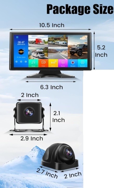 5 Ch Camera System for Truck & RV 10.36” IPS Touchscreen 5 1080P HD Cameras IP69