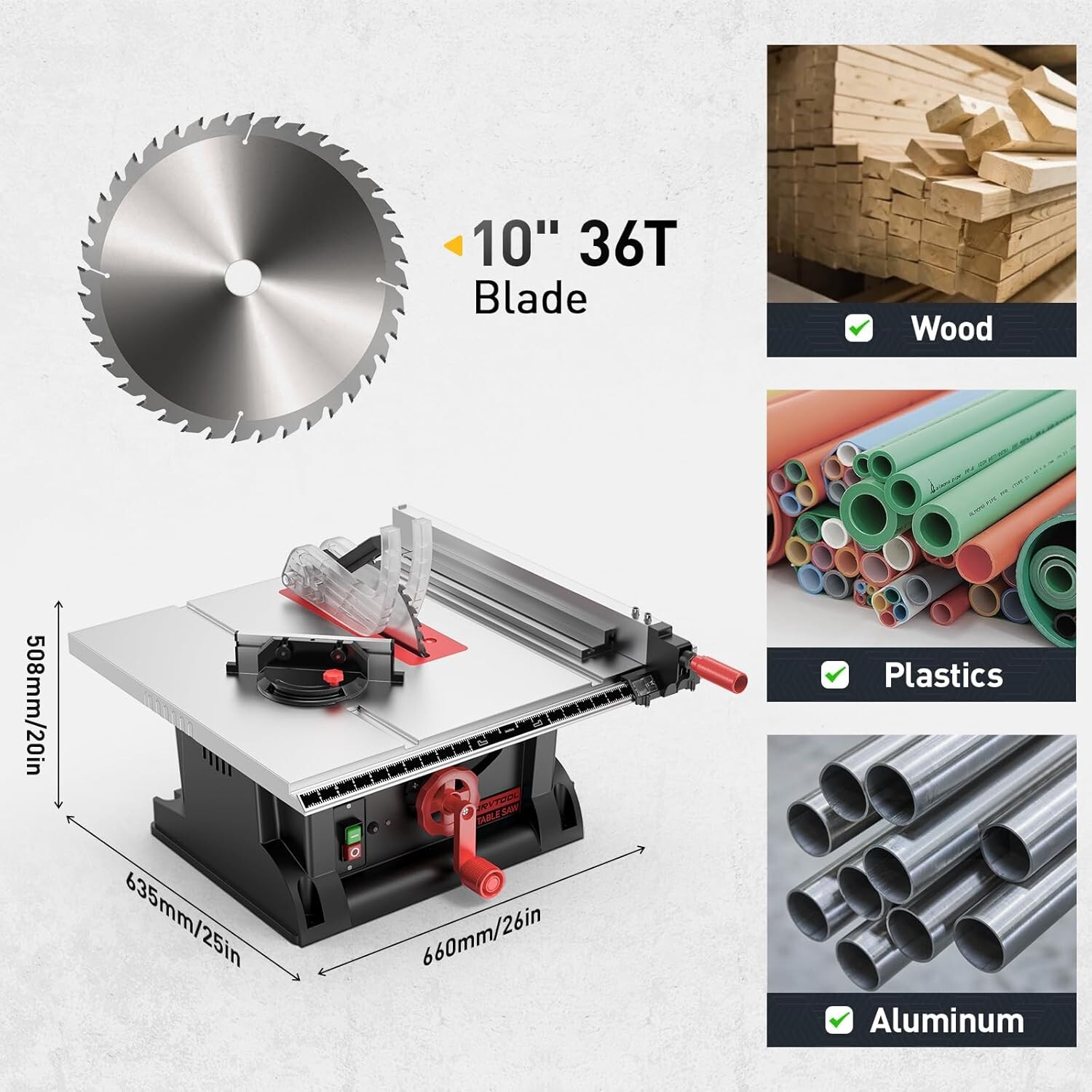 MarvTool 10" Table Saw with 36T Blade 15Amp 4600RPM 90°& 0-45°Cutting Corded Saw
