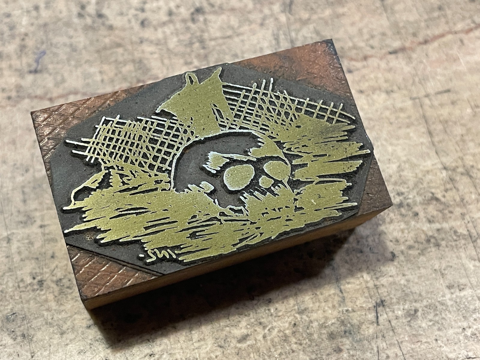 Printing Letterpress Printers Block Scull Tableau / Still Life (1243)