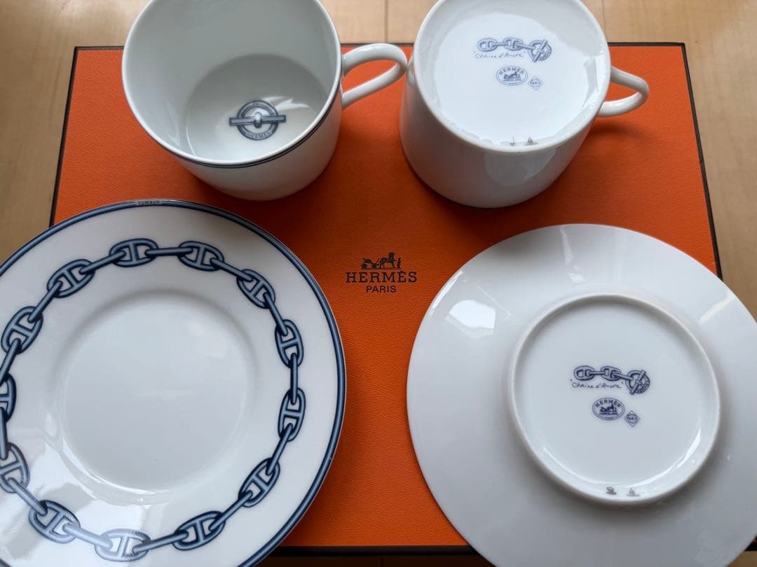 Hermes Chaine dAncre Teacup & Saucer Blue 2pc NEW in Box Ready Gift Set