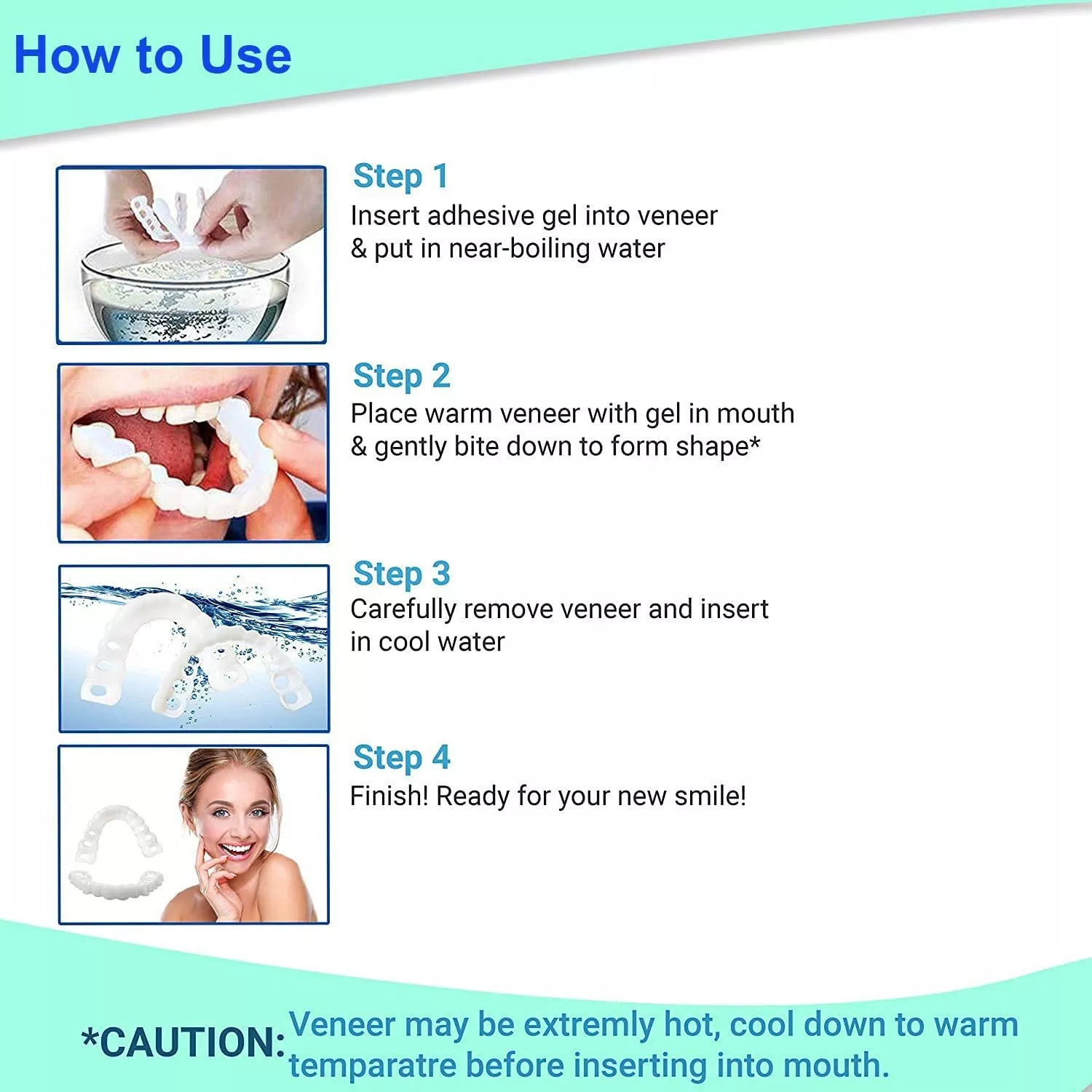 Snap On Upper＆Bottom Set False Teeth Dental Veneers Denture Tooth Cover Silicone