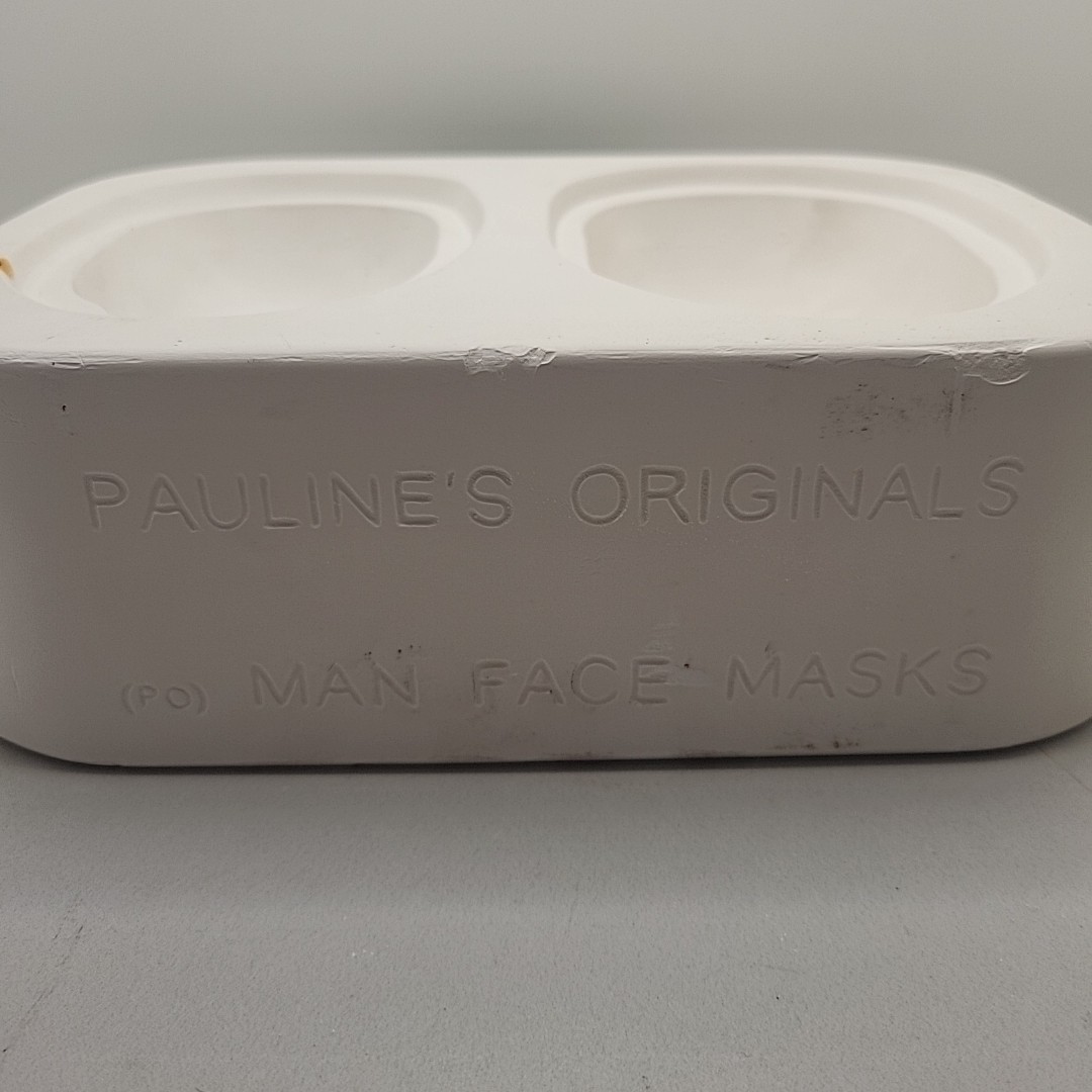 Vtg Pauline's Originals Ceramic Slip Mold Two Man Face Masks Cabachon Open Pour