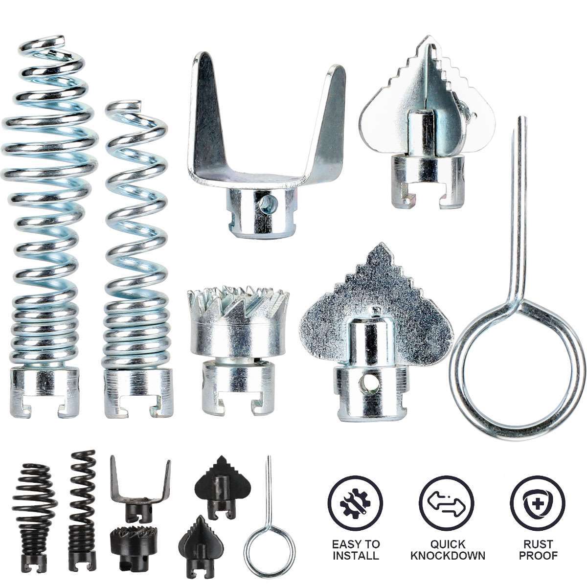 14 Pcs Cutter Set Drain Cleaner Plumbing Snake Tools Cable Auger Clog Sewer Pipe