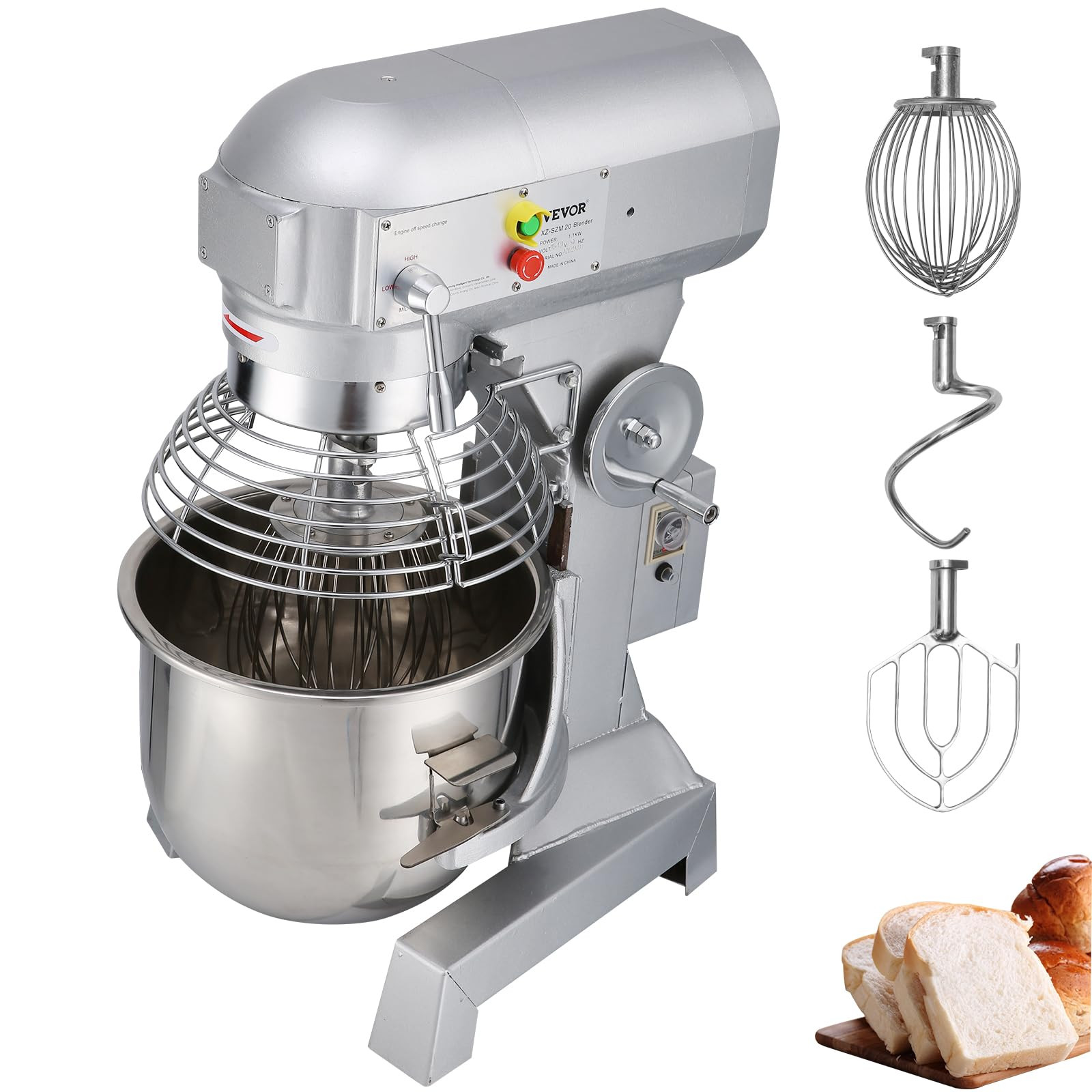 VEVOR 15QT Commercial Dough Food Mixer Machine Electric Stand w/Hooks 3-Speed