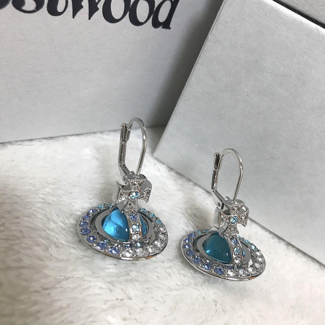 Vivienne Westwood Earrings Tri-Color Stone Tiny Orb Light Blue NO BOX [EJ788