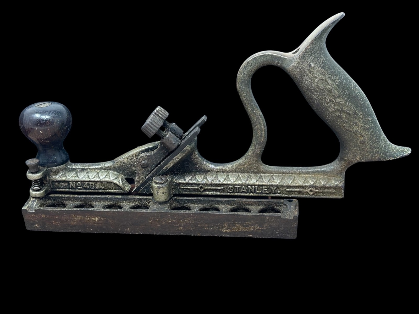 Vintage Stanley No. 48 Tongue and Groove Plane Cast Iron body, Rosewood knob