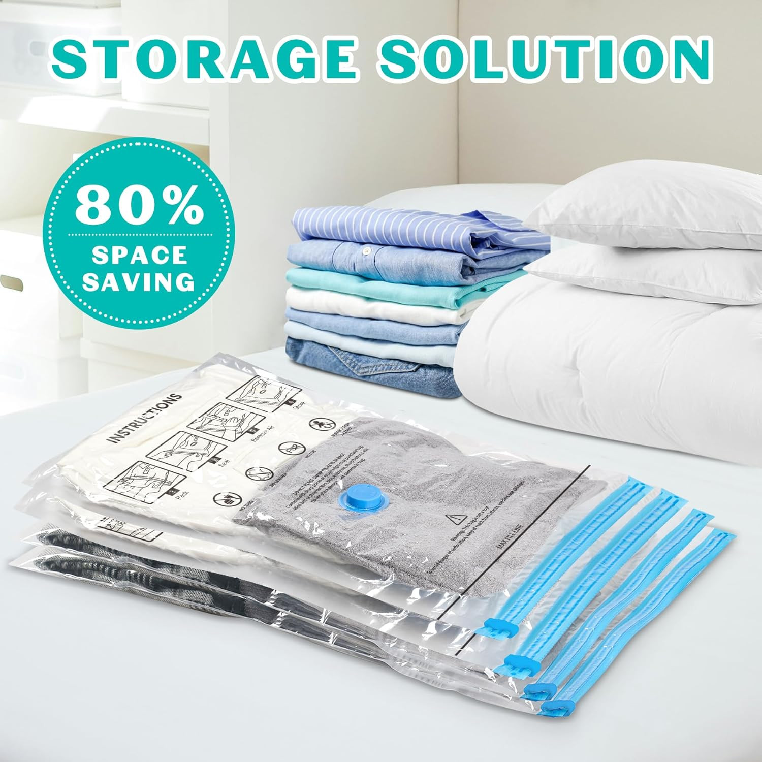 15 Pack Vacuum Seal Bags for Clothing &Travel, Space Saver Vacuum Storage Bags f