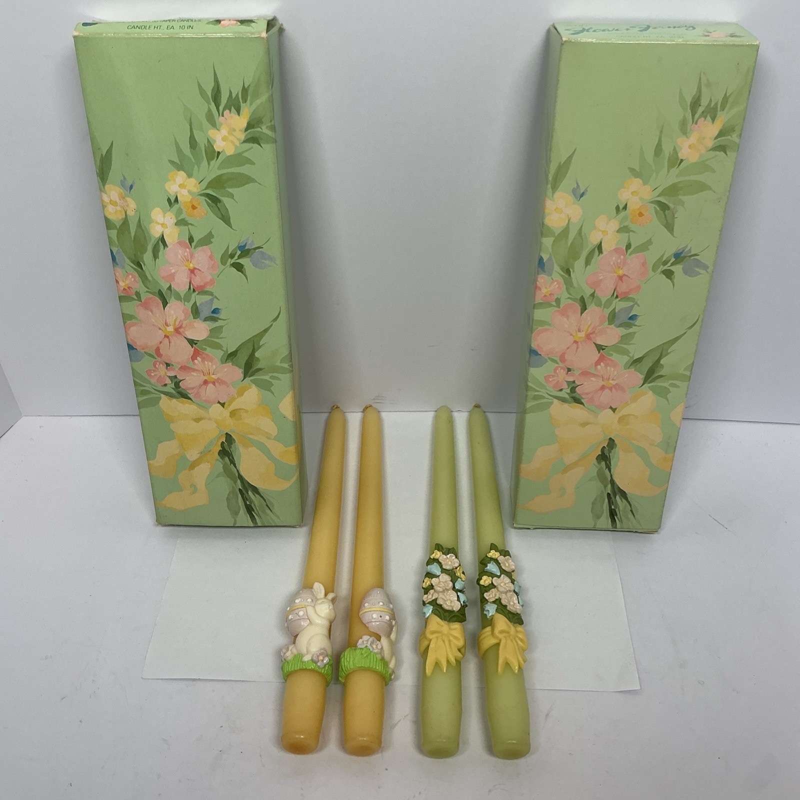 Vintage Avon Flower & Easter Fancy Taper Candles 10" Bouquet Bunny New with Box