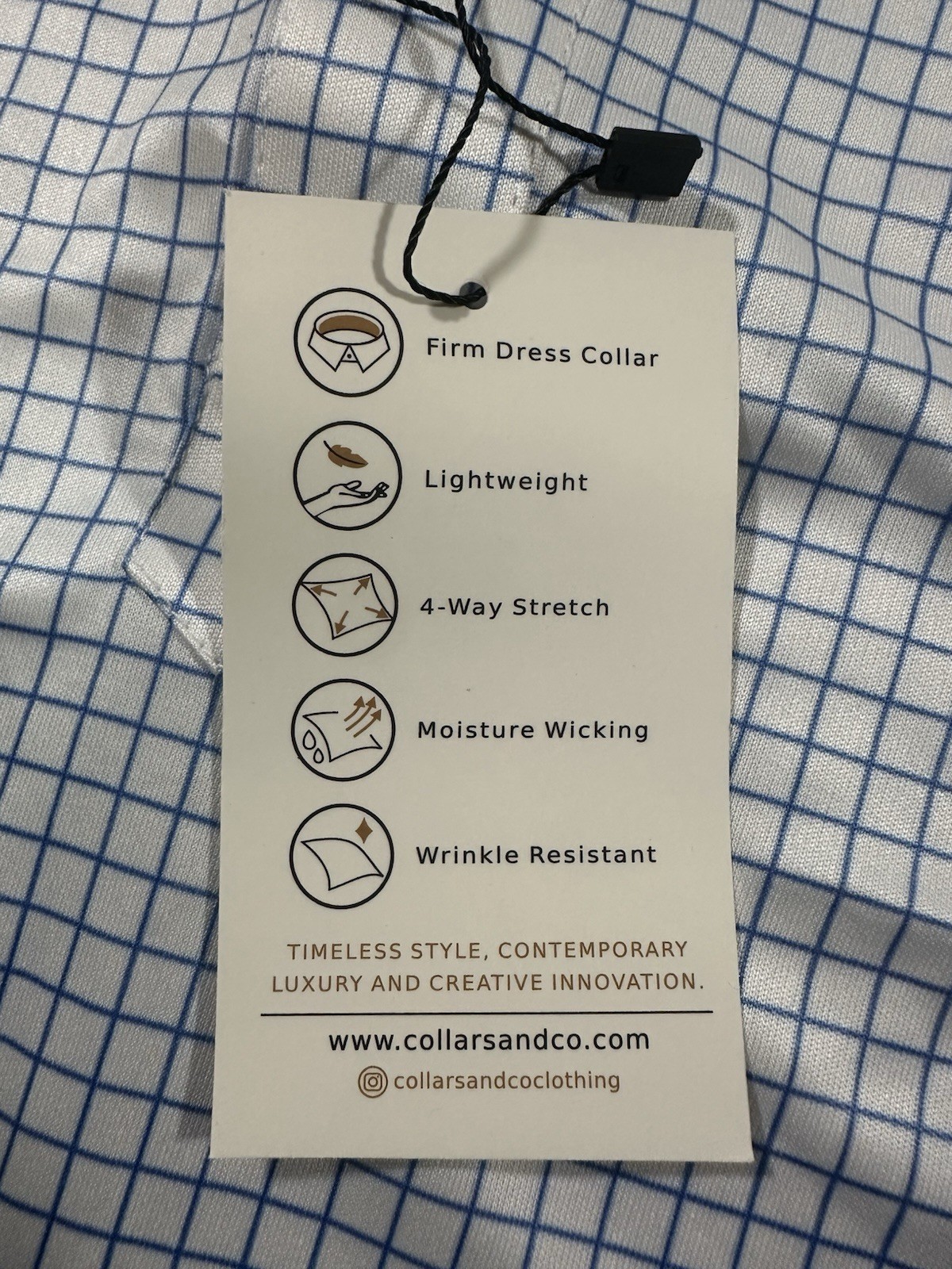 Collars and Co Dress Collar Polo Shirt Men L Blue White Plaid