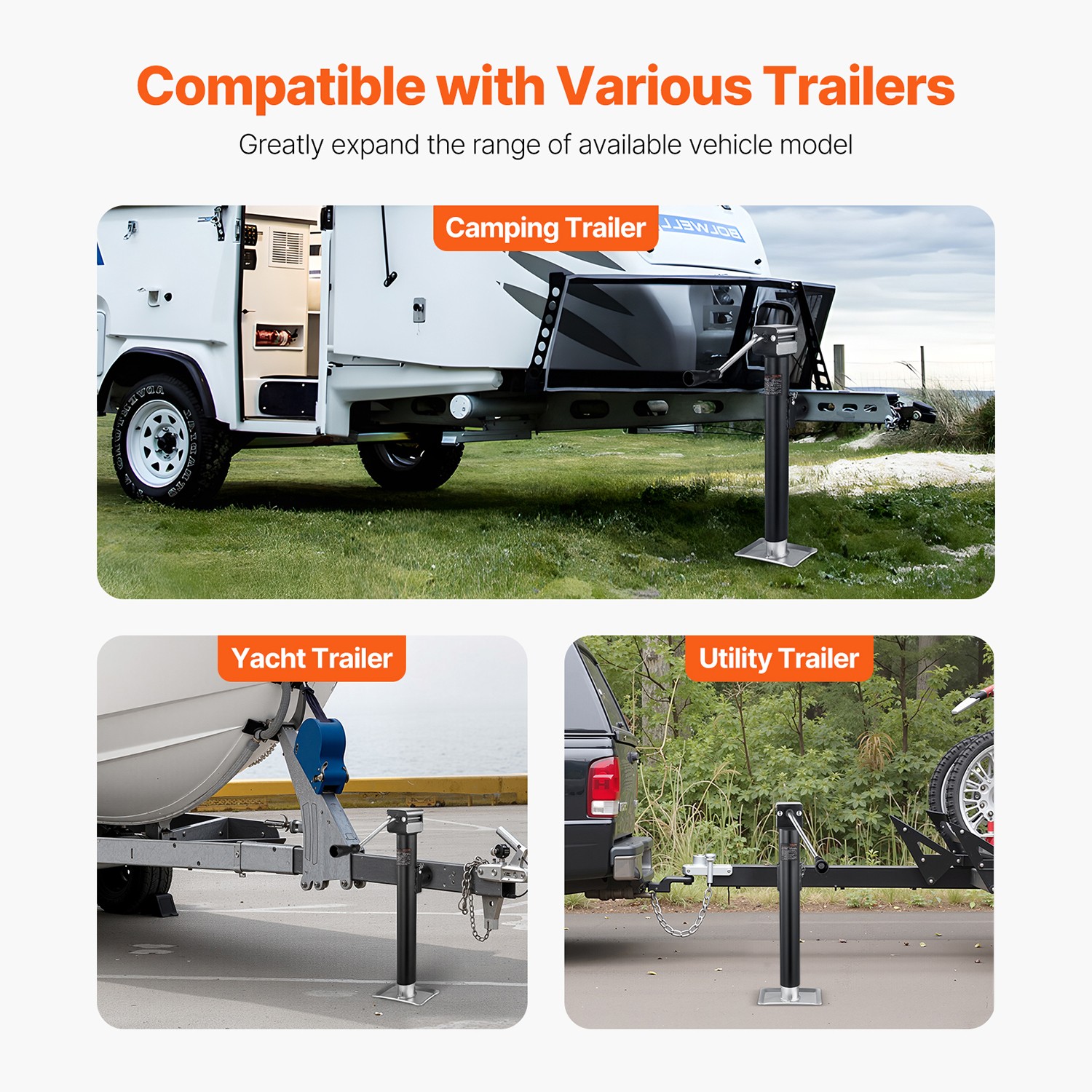 Trailer Jack Weld-on Pipe Mount Swivel Trailer Jack 5000 lbs 15" Travel