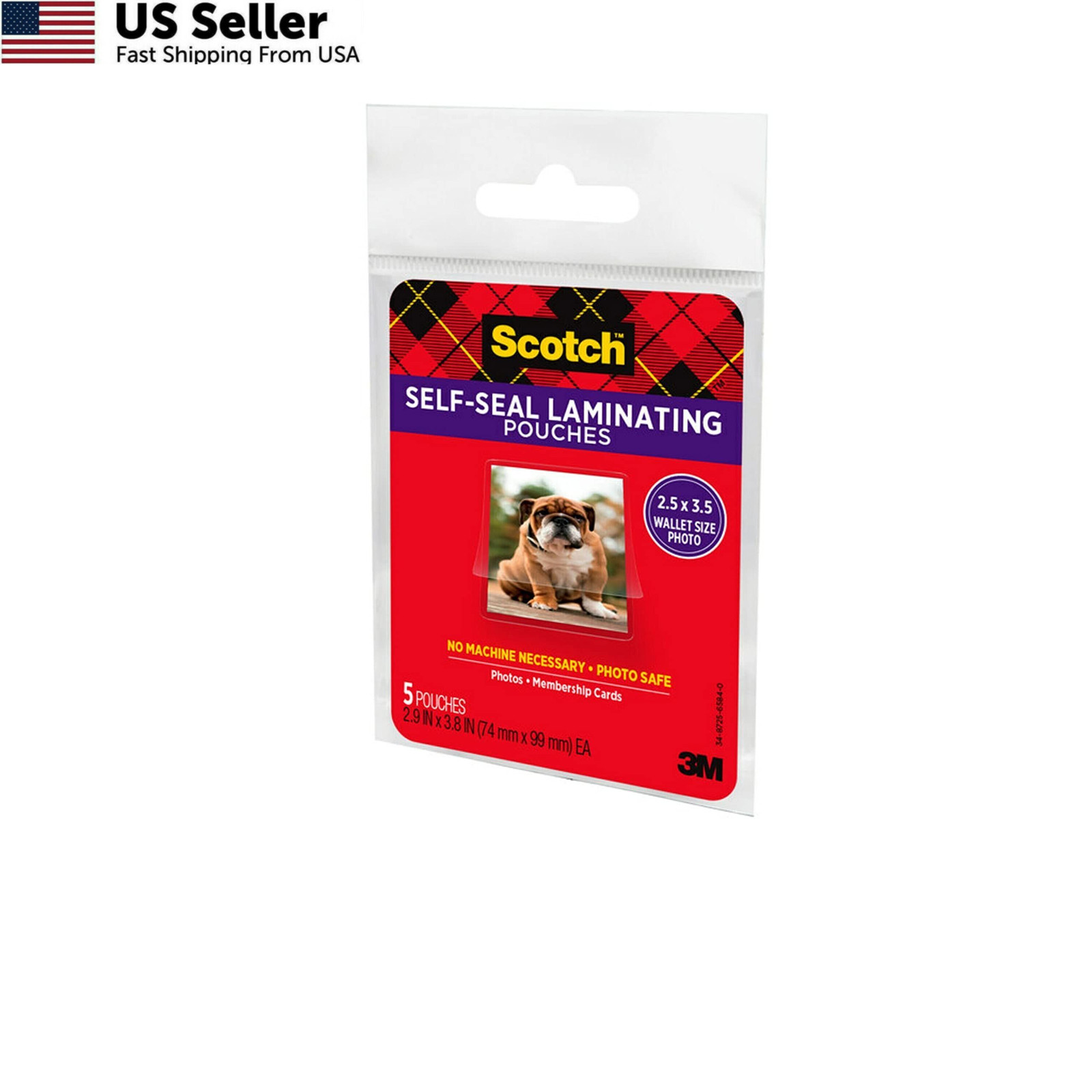 Scotch Self Sealing Laminating Pouches 2.5x3.5 Glossy Wallet Photo Size 5 Pack