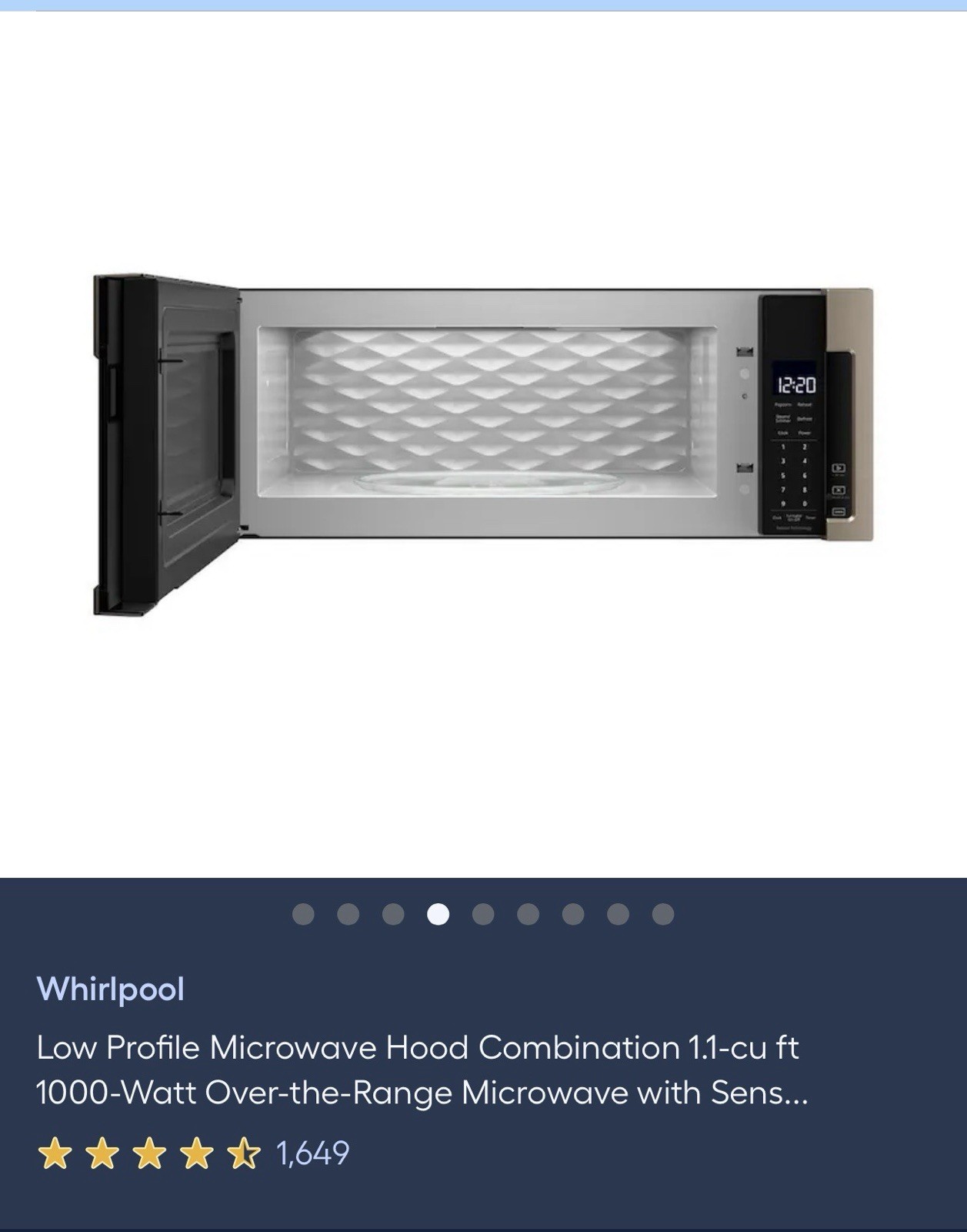 whirpool WML75011HV 1.1cu. ft. Low Profile Microwave - Black Stainless
