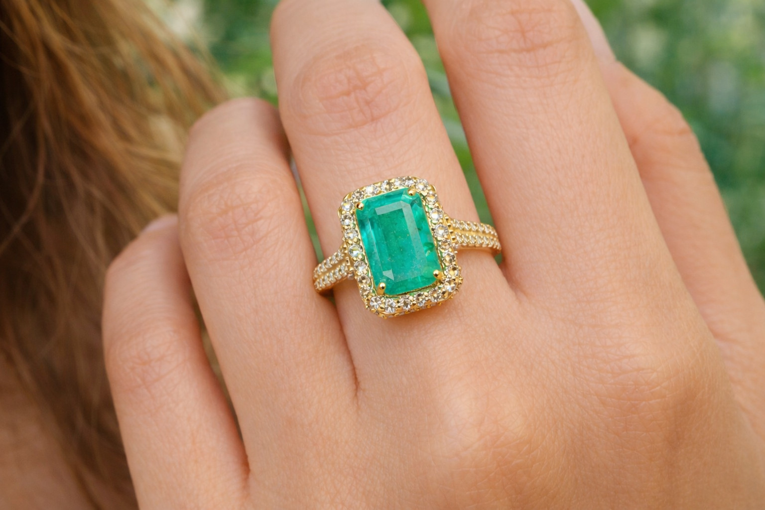 5.50 Ct Emerald Cut Natural Emerald Diamond Wedding Ring 14k Yellow Gold Size 8