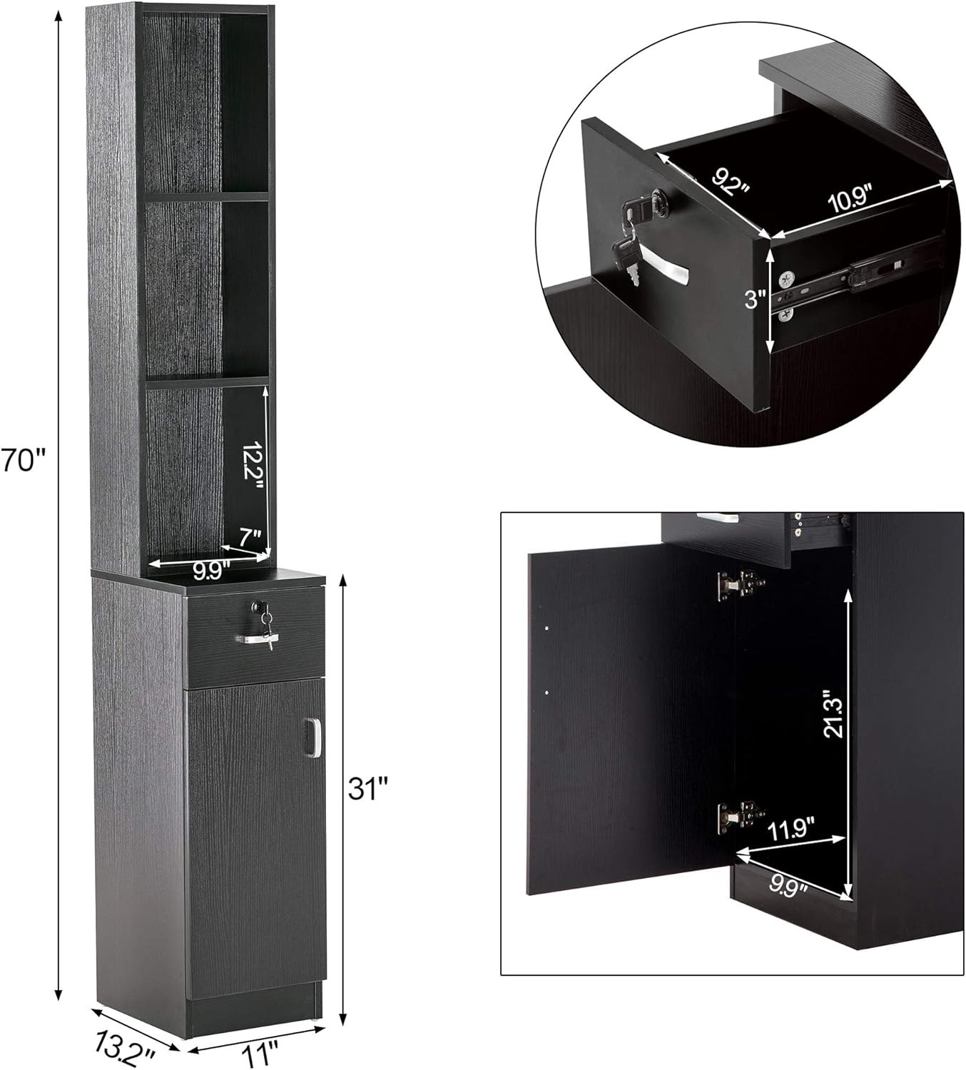 Hair Salon Wall Mount Station with Lockable Drawer and Cabinet, Barber Equipment