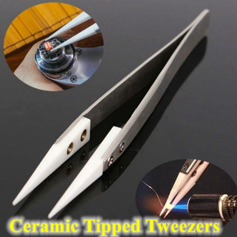 1pc Ceramic Tipped Stainless Steel Tweezers Heat-Resistant Precision Tool - NEW