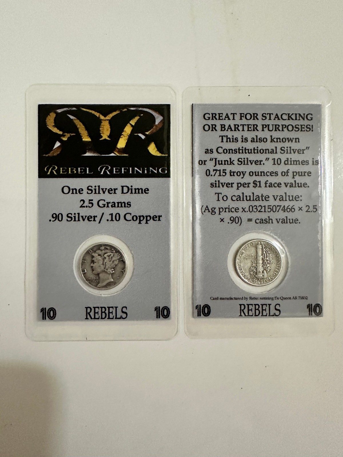 One 90% Silver Mercury Dime – in Laminated Card - Perfect Barter & Stacking
