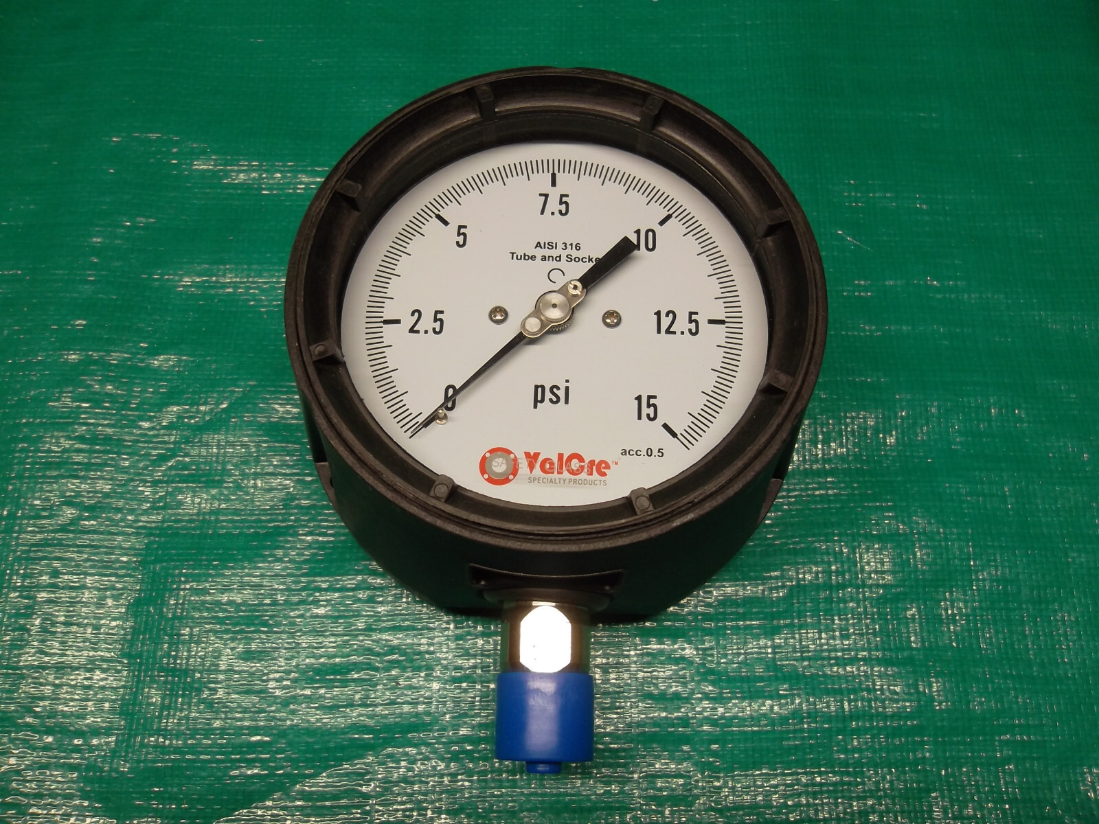 Process Pressure Gauge 4-1/2" Face 15 PSI 1/2" NPT Phenolic w/Stainless Lower
